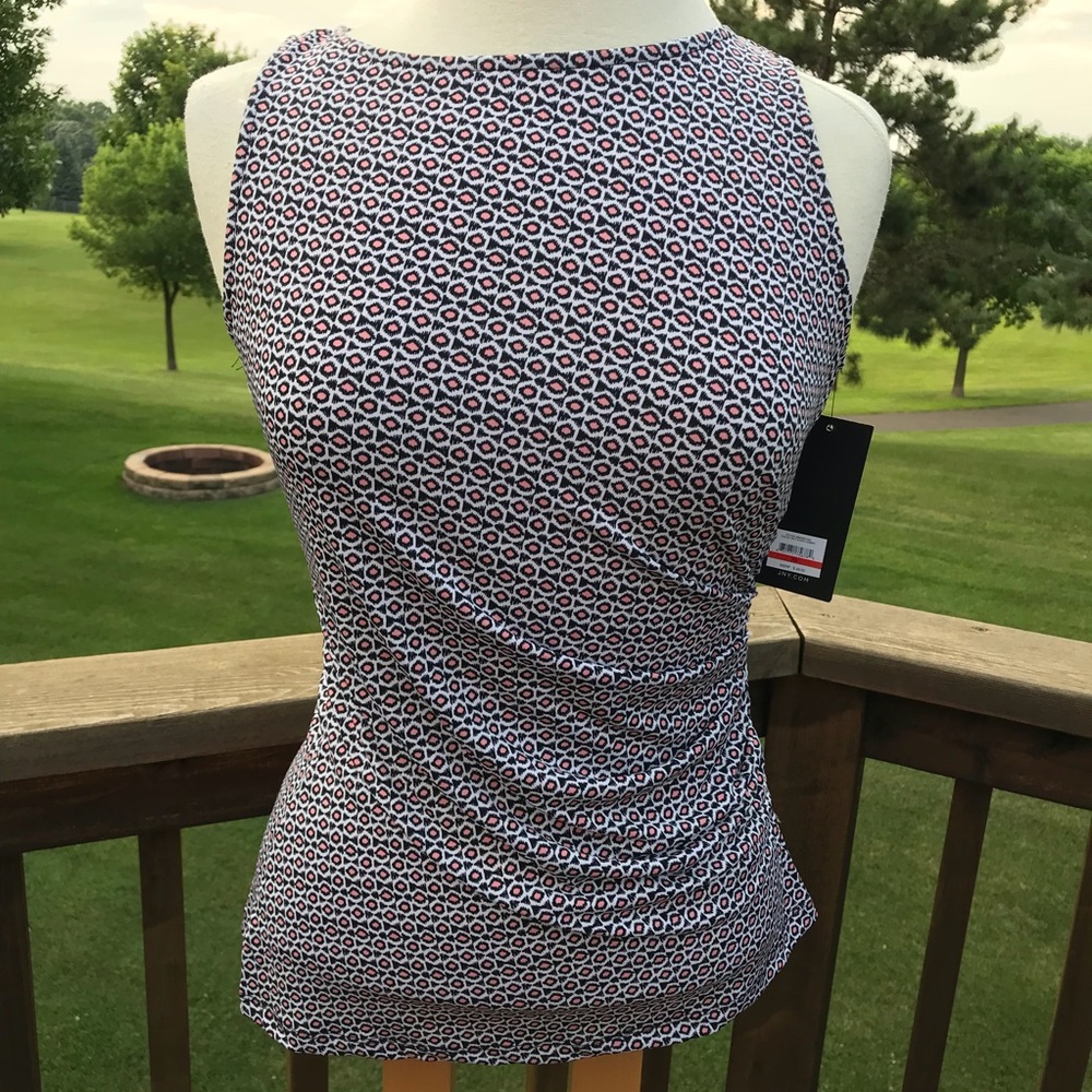 Jones New York Top Slvls Ikat Coral Exposed Zip XS - Picture 2 of 8